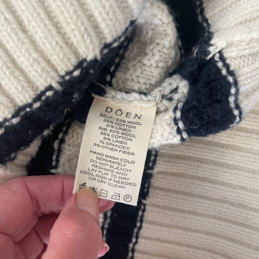 Doen Cream and Navy Striped Knit Cardigan - Picture 8 of 9